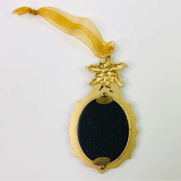 Poinsettia Crystal Christmas Holiday Picture Frame Mini Oval Ornament 1990s - Picture 4 of 4